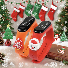 Kids' Digital Watches with Santa & Snowman Charms Cartoon Red & Orange Straps