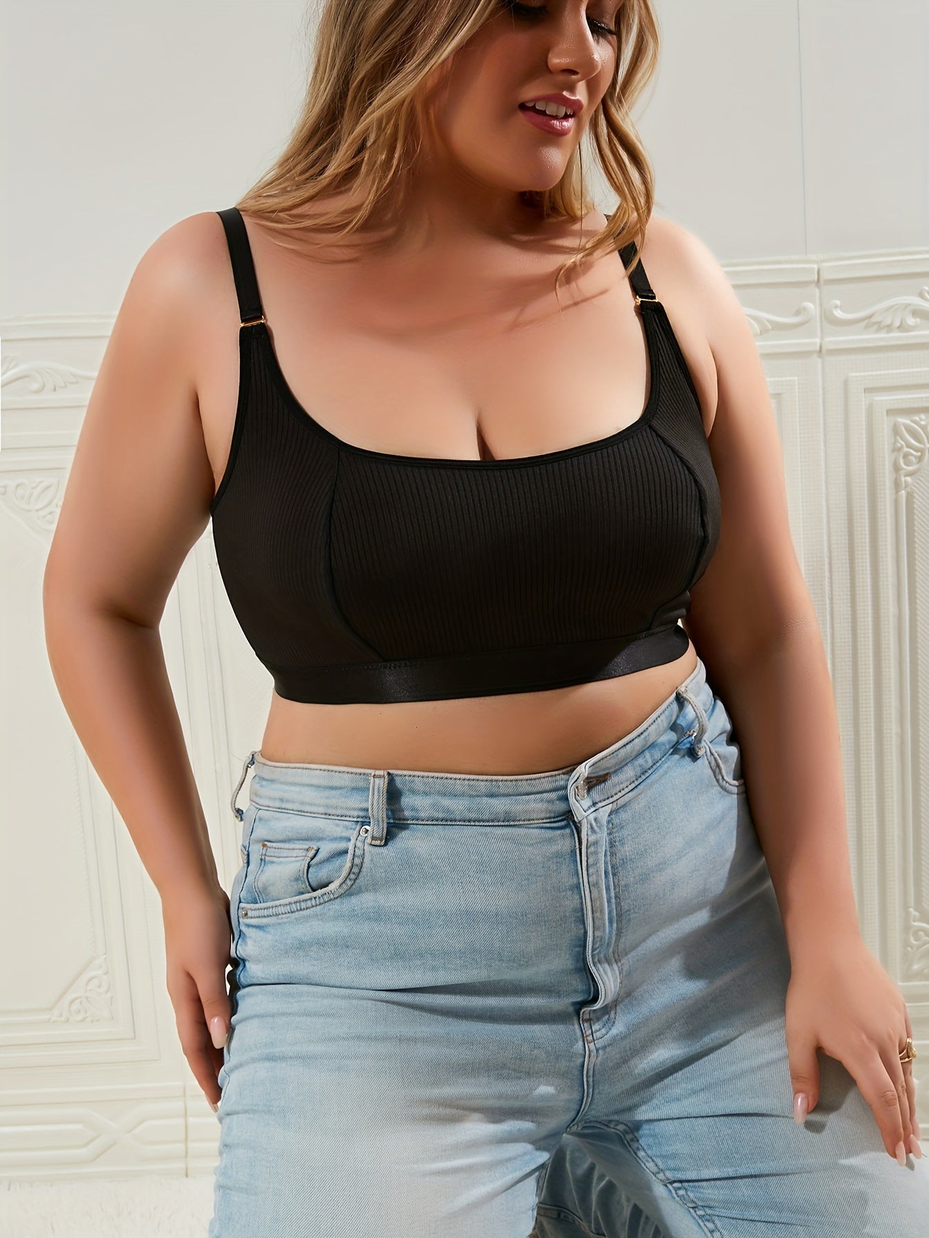 Plus Size Solid Ribbed Cut Out Bralette