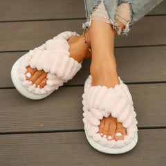 Women's Criss Cross Strap Flatform Slippers Indoor Non Slip Shoes