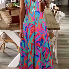 Abstract Print Spaghetti Dress V neck Cami Dress Women's Clothing