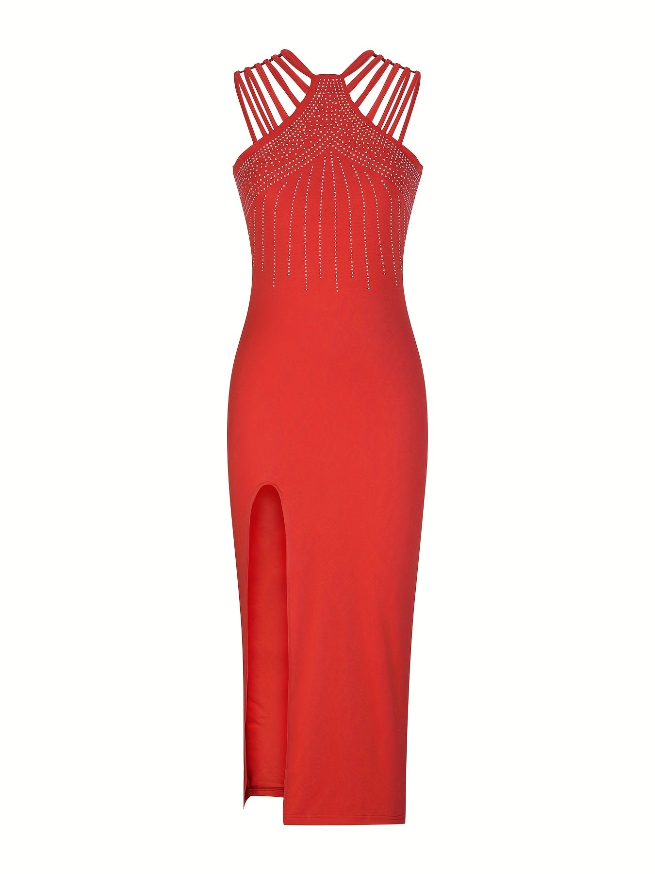 Rhinestone Maxi Party Dress Split Thigh Sleeveless