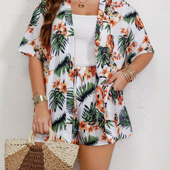 Women's Plus Tropical Print Shirt & Shorts Set