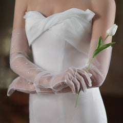 Bridal Rhinestone Mesh Gloves - Wedding Accessories