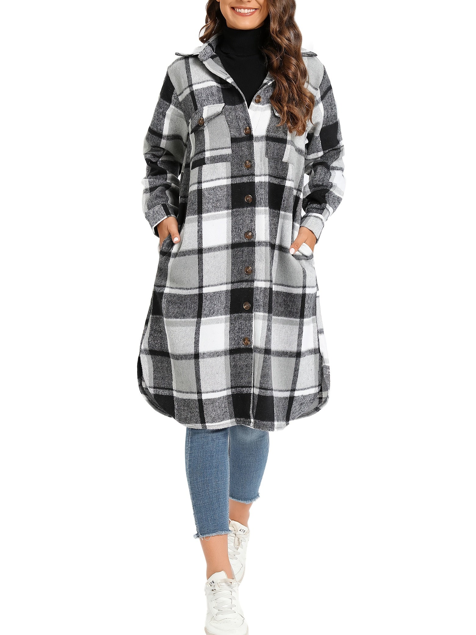 Plaid Button Front Jacket Long Sleeve Spring/Fall Women's Clothing