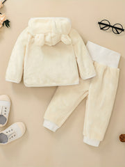 Baby Girls Solid Thermal Outfit Zip Up Hooded Coat Trousers Set