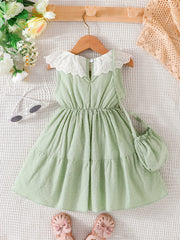 2pcs Baby Girls Eyelet Dress & Bag Set for Summer