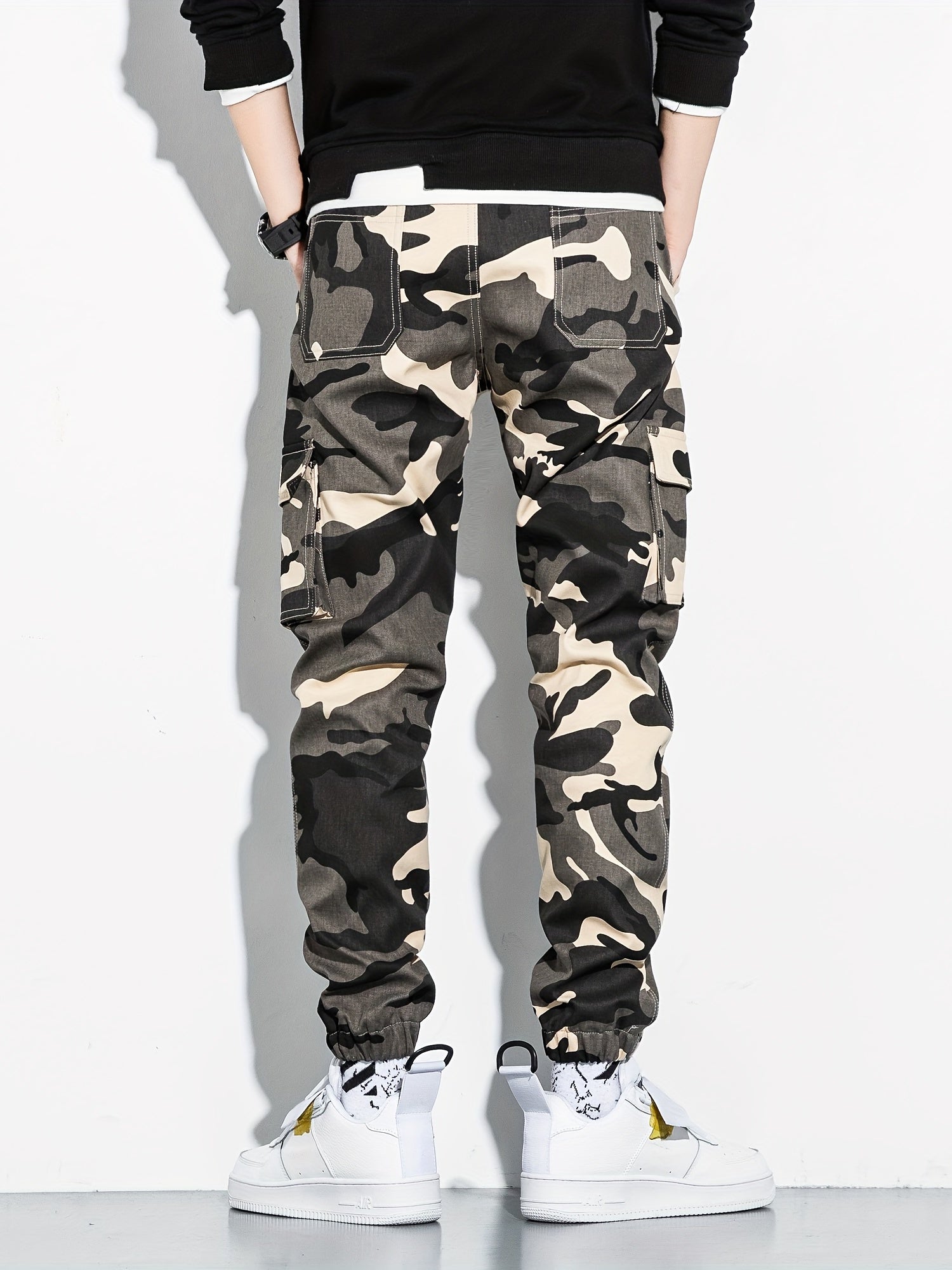 Camouflage Flap Pocket Cargo Pants Slim Fit Jogger Pants