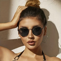 Round Frame Sunglasses Vintage Metal Temple UV400