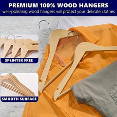 6pcs Slim Wooden Hangers 360° Rotating Hooks Solid Wood Shoulder G