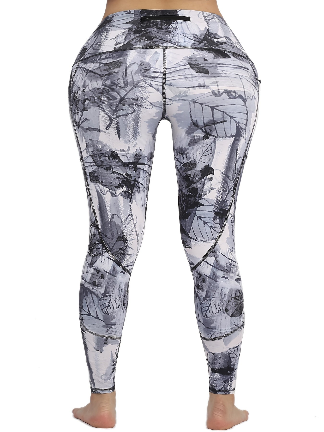 Fashionable Ink Print High Waist Yoga Pants Slim Fit Ankle Length Activewear