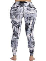Fashionable Ink Print High Waist Yoga Pants Slim Fit Ankle Length Activewear