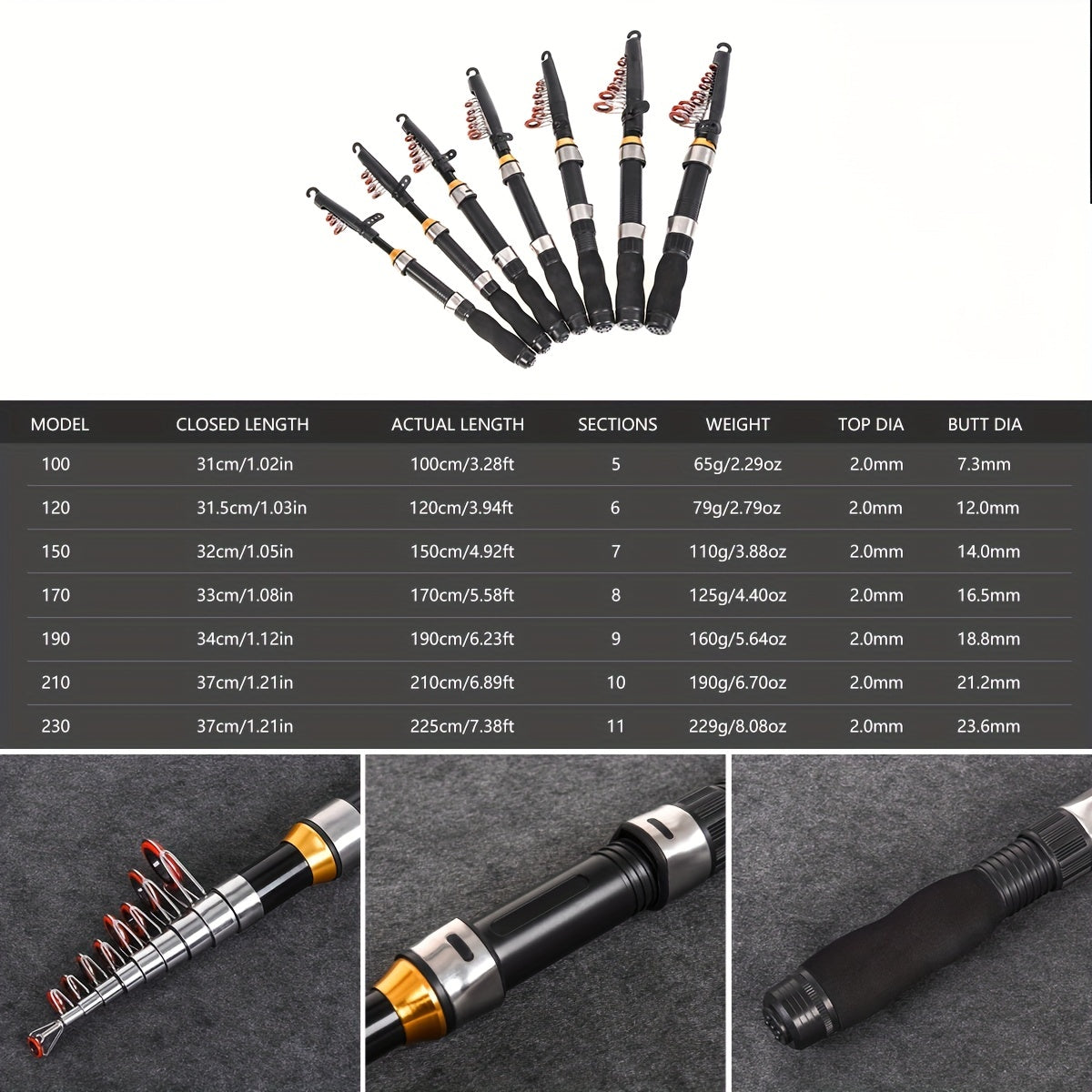 LEOFISHING Short Mini Fishing Rod Portable Telescoping Small Sea Fishing Pole