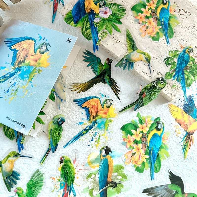 30pcs Cartoon Aesthetics Decals Watercolor Flower Bird DIY Sticker Pack