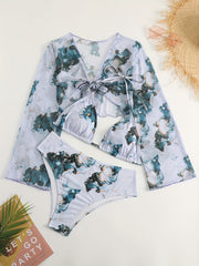 Tie Dye Halter Neck Bikini Set & Cover Up - 3pc Set