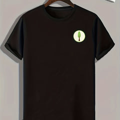 Cartoon Tree Print Men's Comfy T shirt Active Slightly Stretch Tee