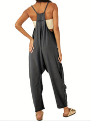 Solid Spaghetti Jumpsuit Vacation Sleeveless Zipper Jumpsuit