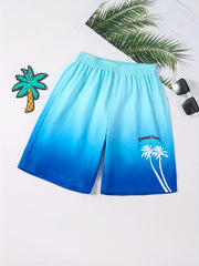 Boys Gradient Coconut Tree Graphic Casual Shorts