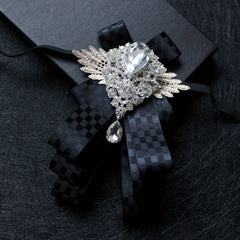 Sparkling Faux Diamond Bow Tie Collar Flower Tie for Men