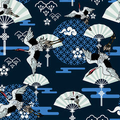 Large Crane And Koi Pattern Cotton Japanese Fabric DIY Handicraft Clothing