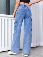 High Waist Straight Jeans Wide Leg Denim Pants
