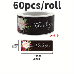 60pcs Thank You Stickers With Flowers 2.54x7.62 cm Self-adhesive Matte Stickers