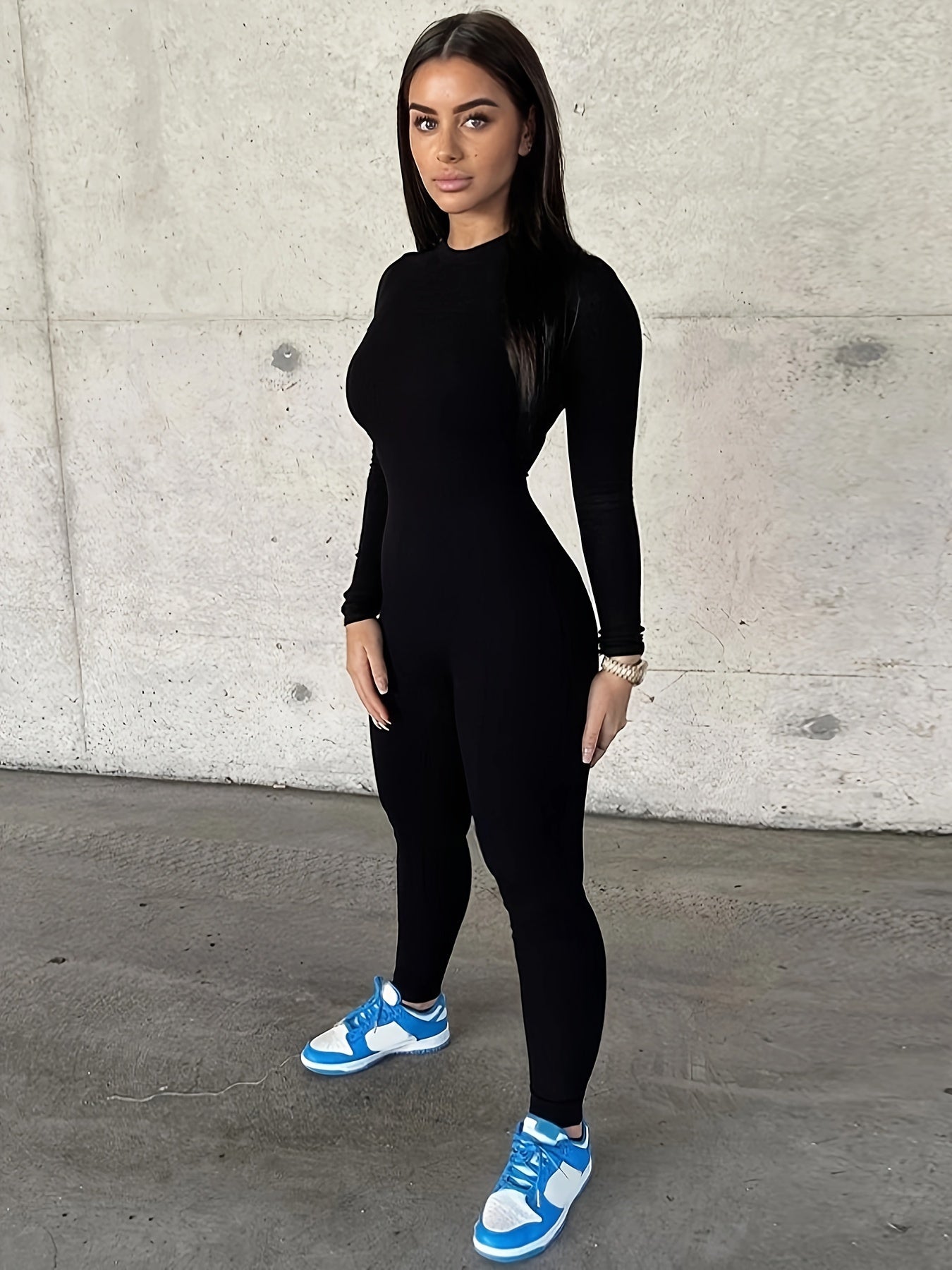Long Sleeve Fleece High Elastic Yoga Jumpsuit Solid Sports Bodysuit