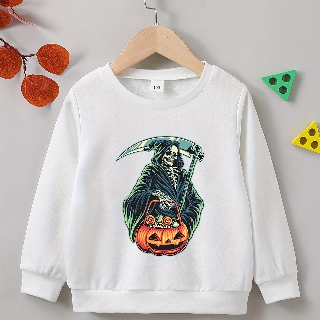 Halloween Party Skeleton Sweatshirt Boys Casual Crew Neck Tops Kids Clothing