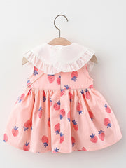 2pcs Girls Strawberry Sleeveless Doll Collar Summer Dress & Bag Set Clothes