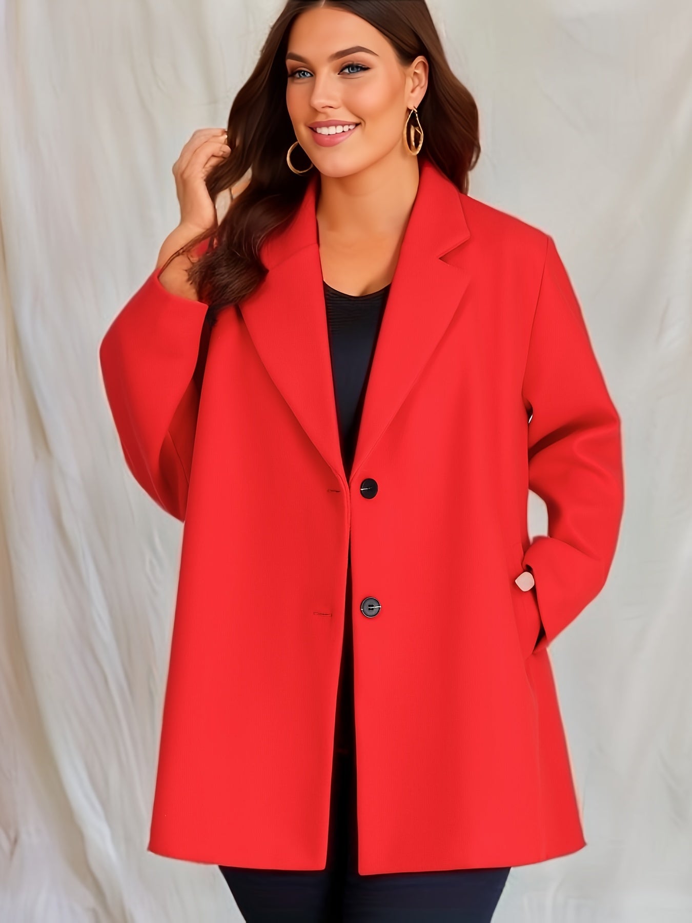 Solid Button Up Blazer with Pockets