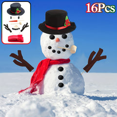 16pcs Snowman Dressing Up Kit Hat Scarf Hands Eyes Button Snowman Decoration Set