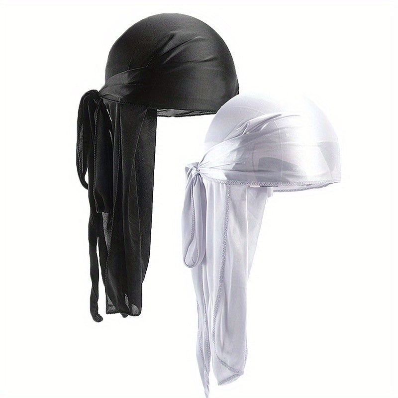 2pcs Bandana Pirate Hat Silk Durag Turban Hijab Hat For Men Women