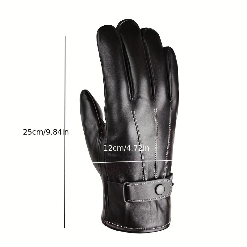 Men's Winter Thickened PU Leather Warm Gloves for Cycling Skiing