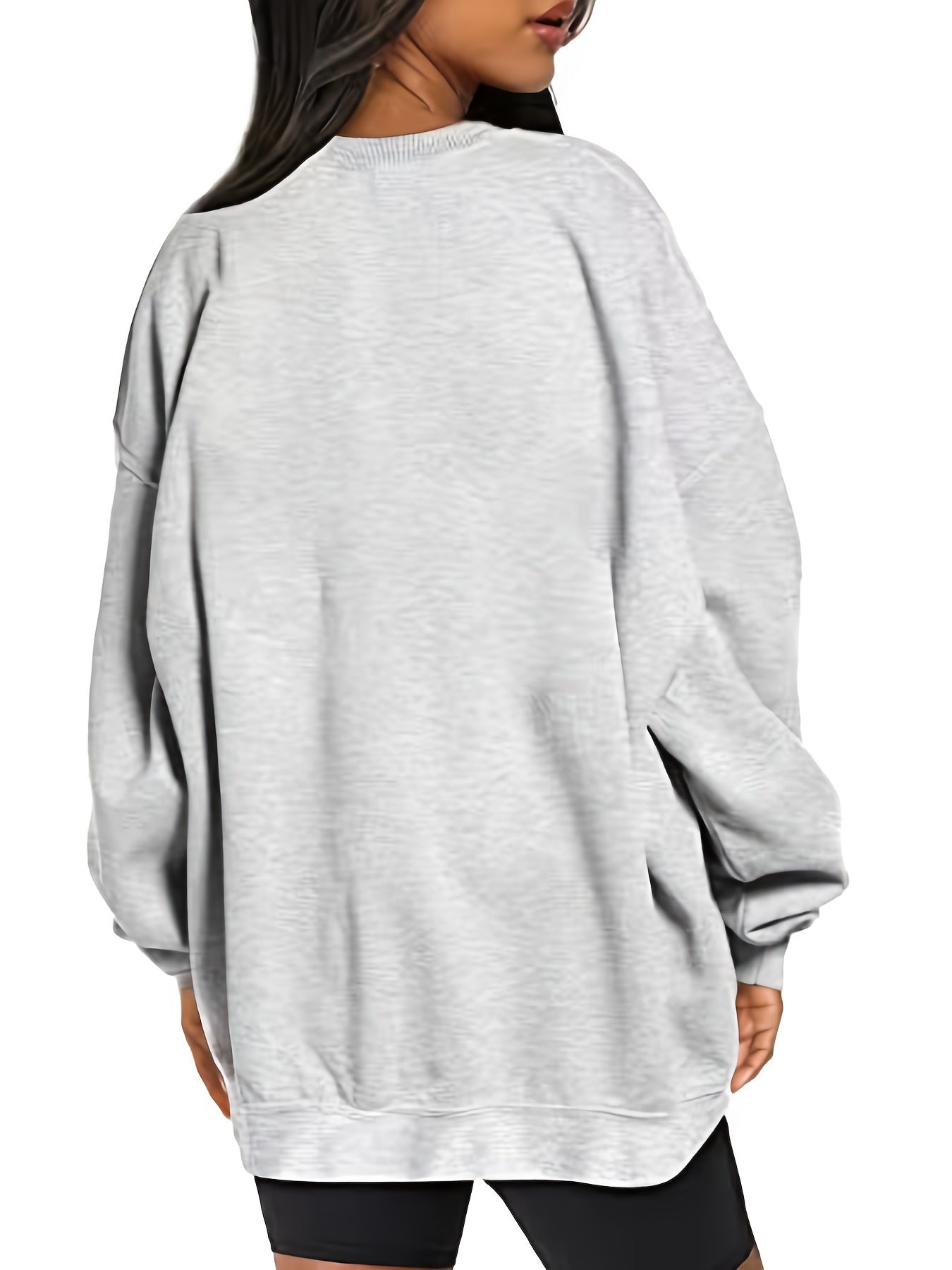Feather Print Pullover Sweatshirt Loose Fit for Fall & Winter