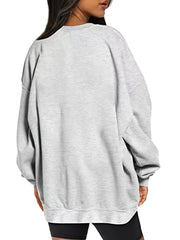 Feather Print Pullover Sweatshirt Loose Fit for Fall & Winter
