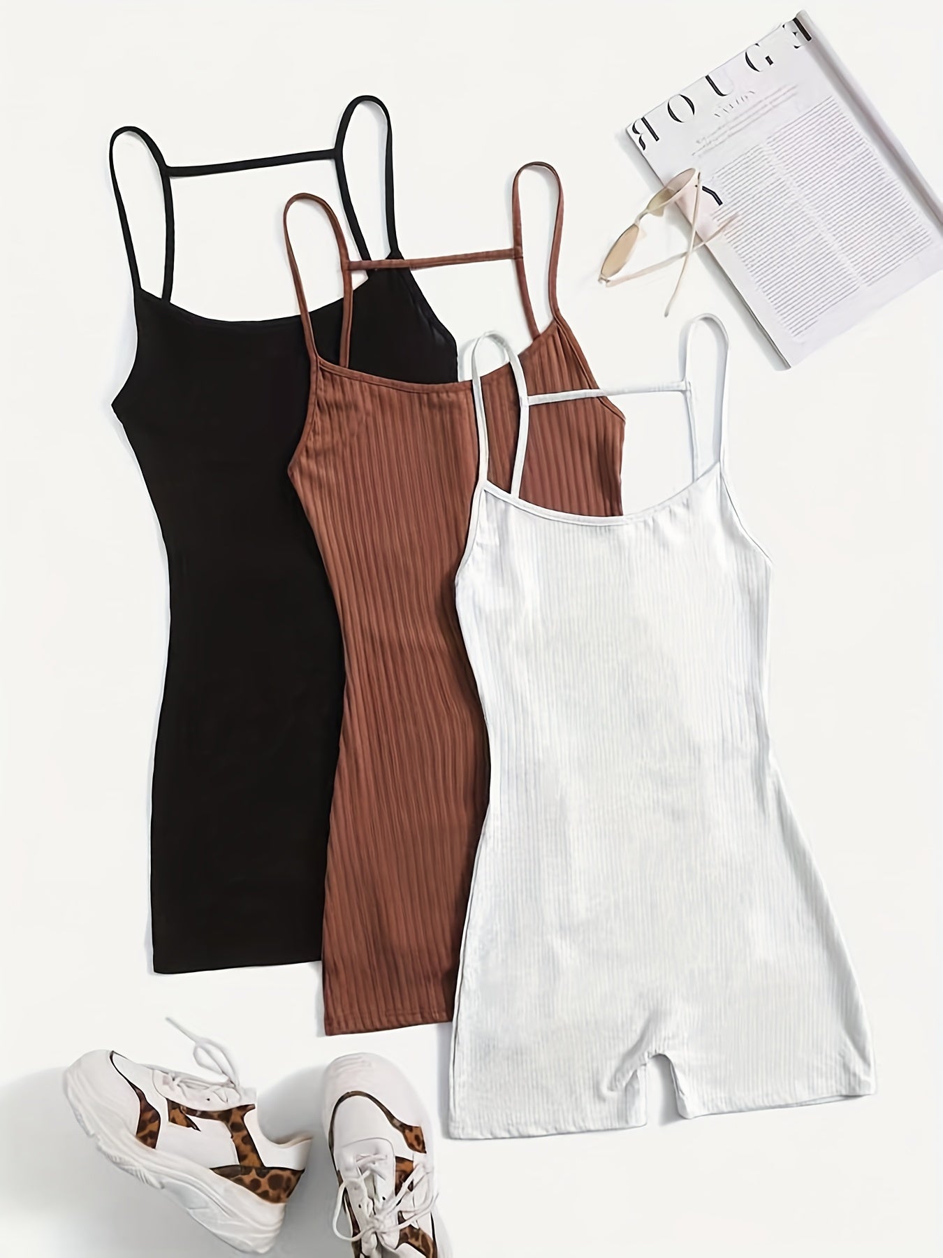 Backless Spaghetti Strap Yoga Bodysuit Ribbed Cami Sports Romper