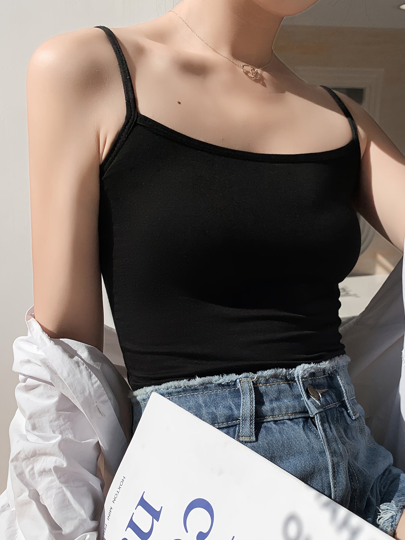 Solid Cami Top Crew Neck Slim Fit Top Women's Lingerie