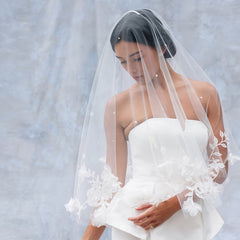 Romantic Double Layer Bridal Veil with 3D Florals and Beaded Detailing
