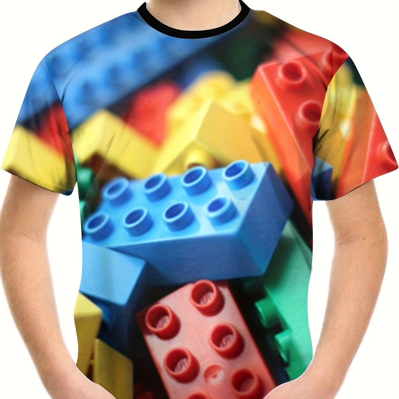 Colorful Block 3D Print Boy's T-shirt Breathable Loose Fit Round Neck Top