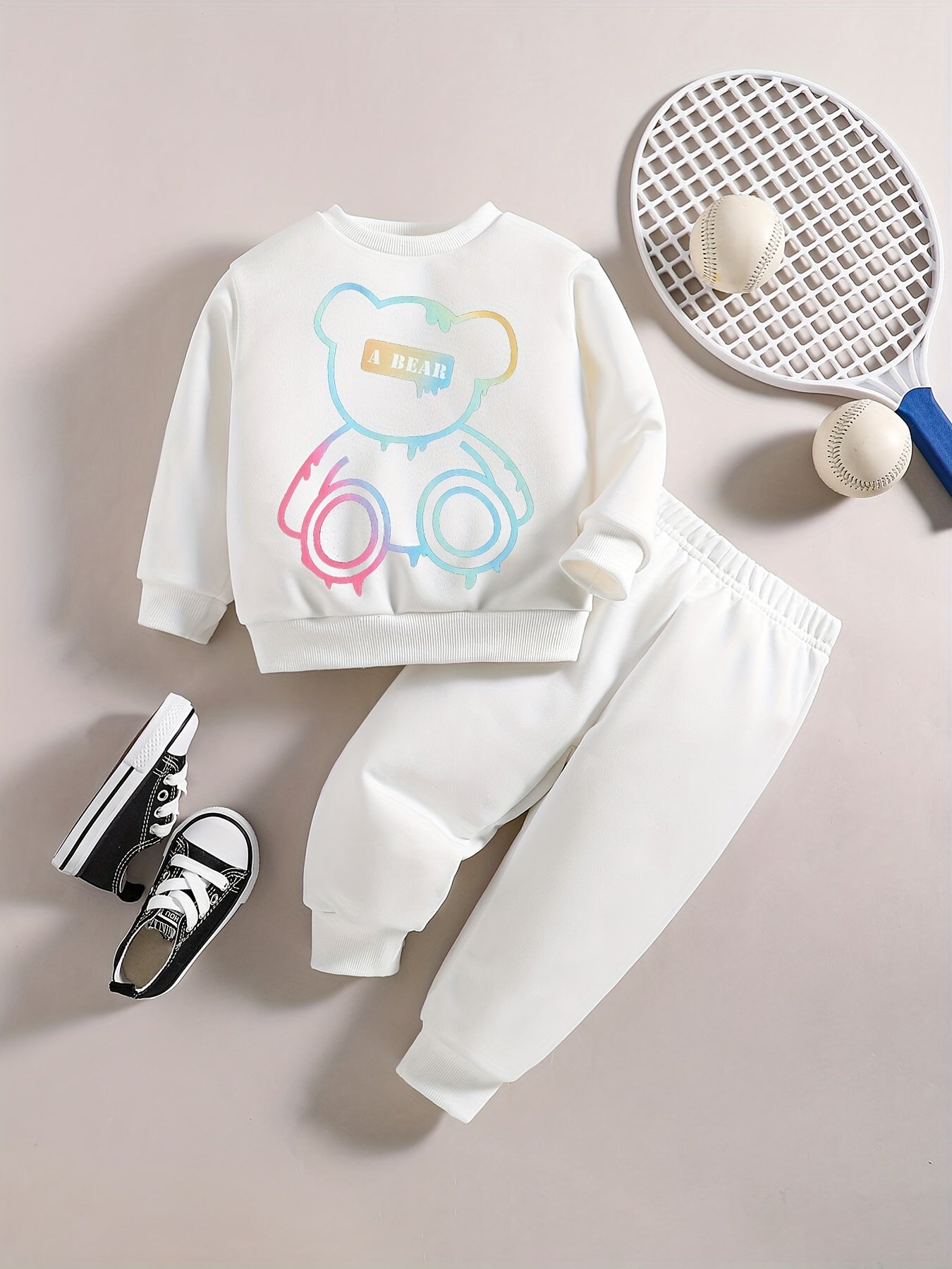 Baby Boy Set Fancy Bear Graphic Sweatshirt Pants Outfit For Kids