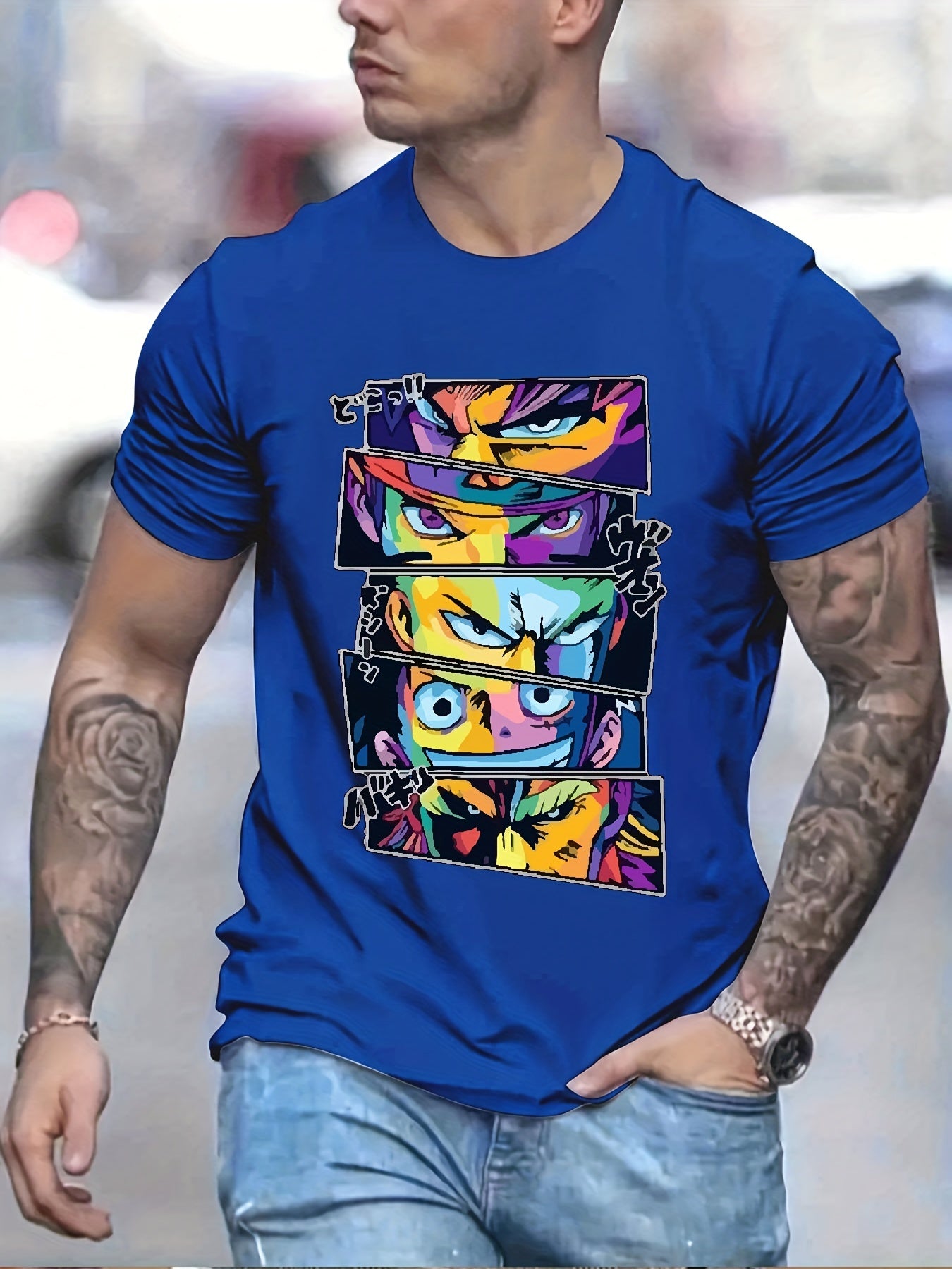 Men's Casual Anime Graphic T Shirt Short Sleeve Tee Crew Neck Summer Tops