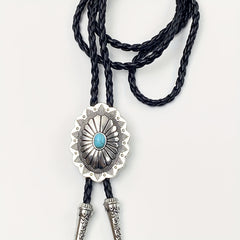 Vintage Turquoise Stone Bolo Tie Retro Mens Necktie
