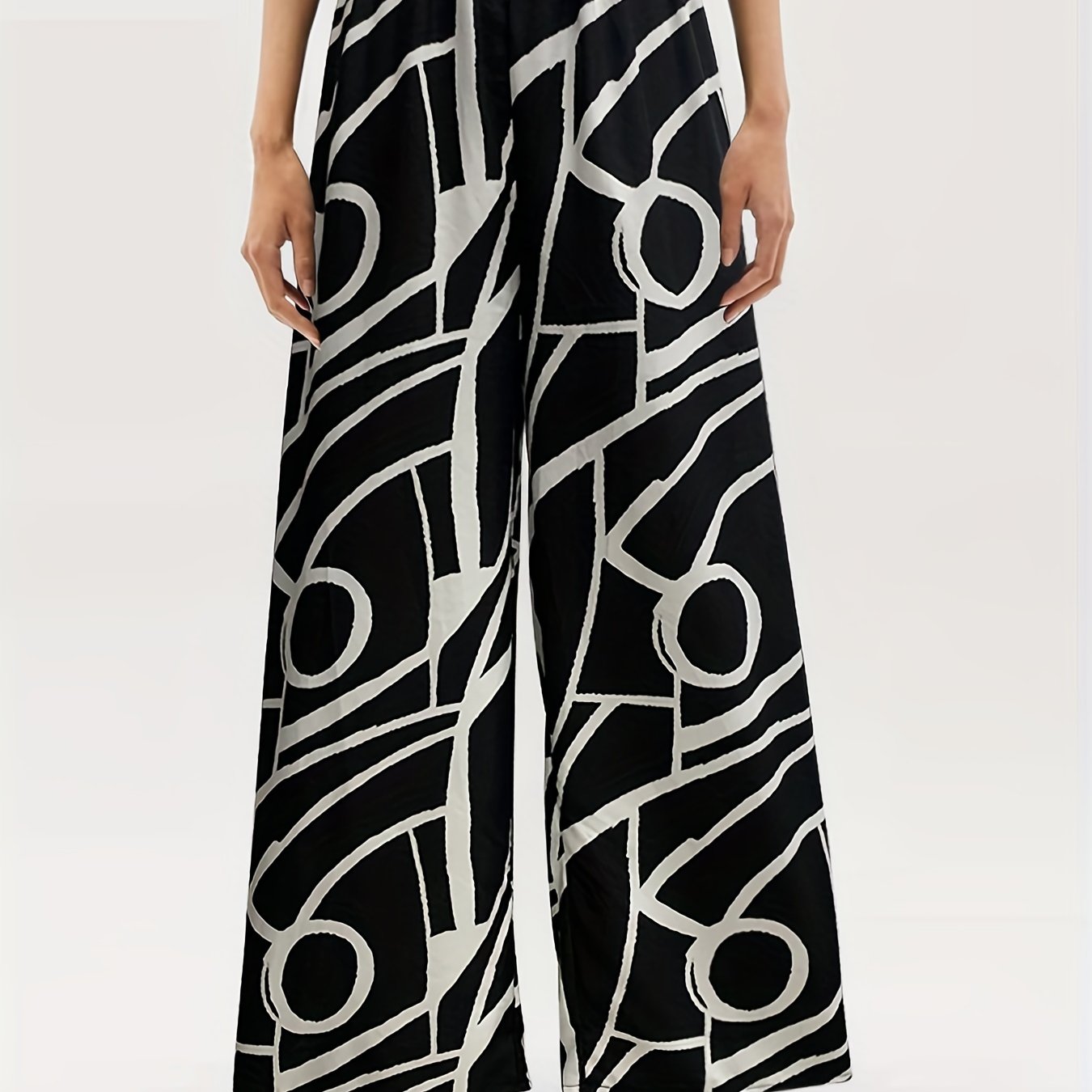 Geo Print Palazzo Pants High Waist Summer Women's Casual Pants