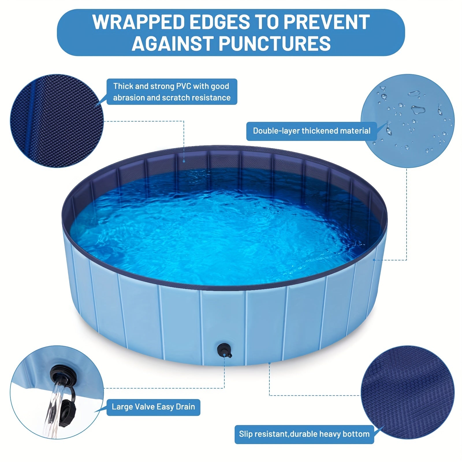 Foldable Dog Pool Portable Kiddie Pool Non Slip Collapsible