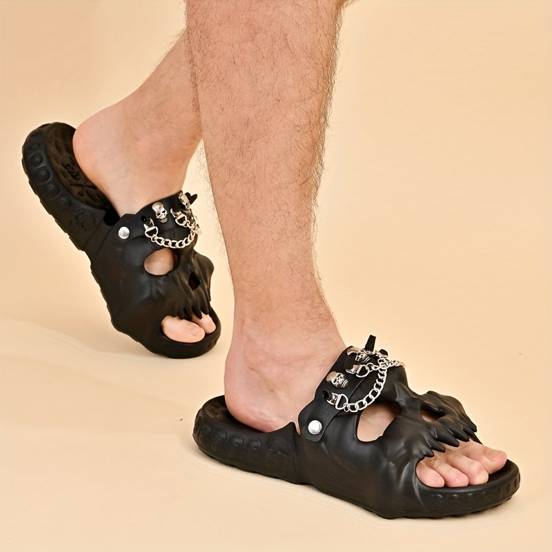 Men's Skull Slides w/ Chains Thick Bottom Comfort Slippers