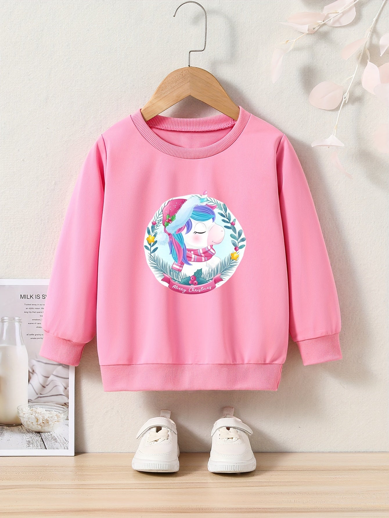 Unicorn Pattern Crew Neck Sweatshirt For Girls Kids