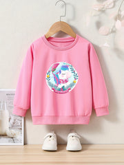 Unicorn Pattern Crew Neck Sweatshirt For Girls Kids