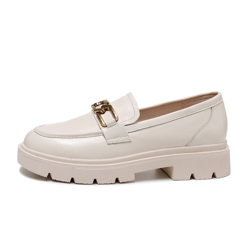Women's Chain Decor Loafers Platform Chunky Heeled Shoes