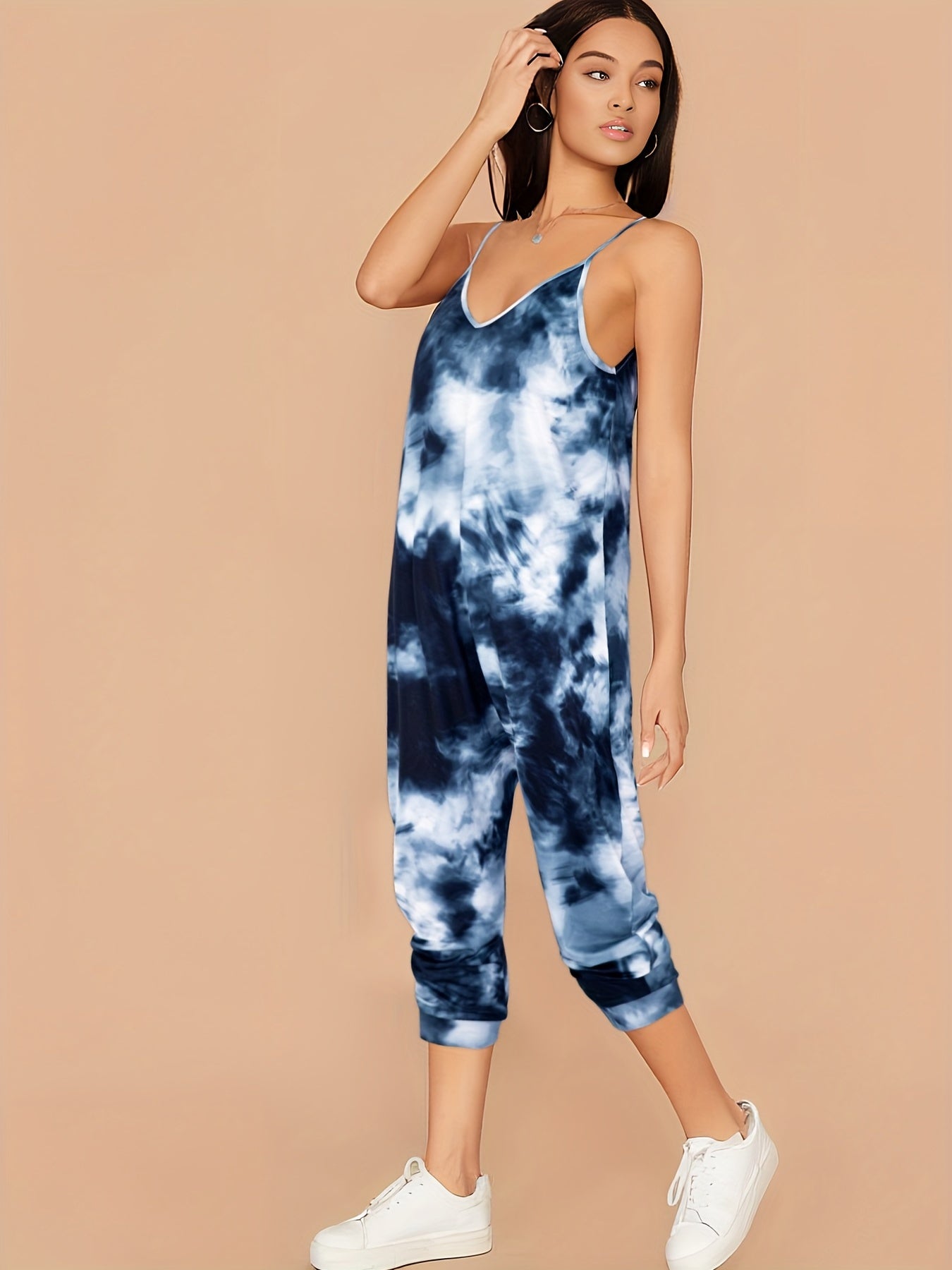 Tie Dye Spaghetti Strap Jumpsuit V Neck Sleeveless