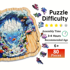 80pcs Seaword Wooden Jigsaw Puzzle for Adults - Underwater Scene Marine Life