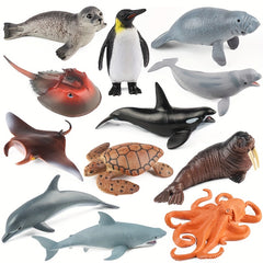 8pcs Ocean Animal Figurines Plastic Sea Toys Sharks Dolphins Penguins Turtles Oc